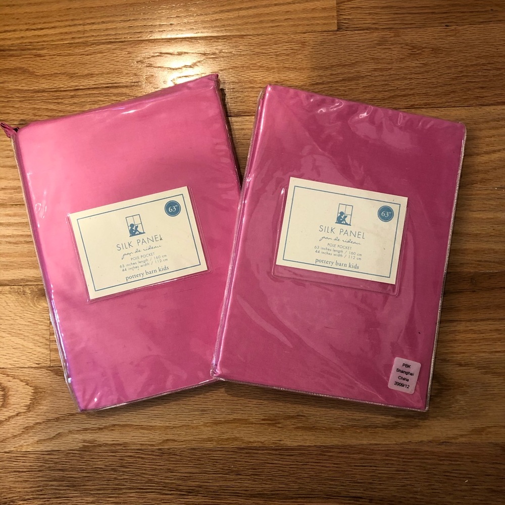 Pottery Barn Kids silk window curtains, pink